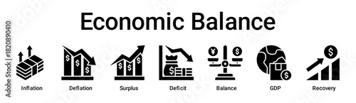 Economic Balance banner web icon vector illustration concept for business with icon of Inflation, Deflation, Surplus, Deficit, Balance, GDP.