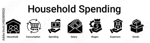 Household Spending banner web icon vector illustration concept for business with icon of Household, Consumption, Spending, Salary, Wages, Expenses.