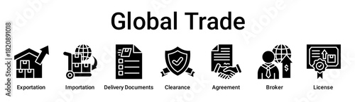 Global Trade banner web icon vector illustration concept for business with icon of Exportation, Importation, Delivery Documents, Clearance, Agreement, Broker.