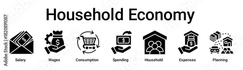 Household Economy banner web icon vector illustration concept for business with icon of Salary, Wages, Consumption, Spending, Household, Expenses.