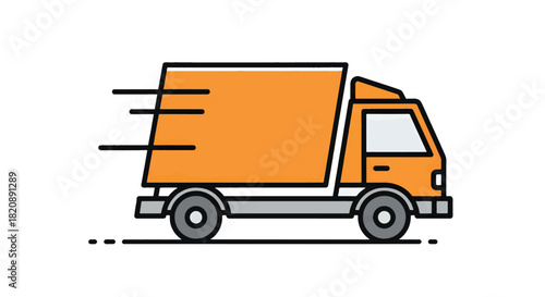 Vibrant orange delivery truck illustration with speed lines, symbolizing fast and efficient shipping, logistics, and transportation services. Ideal for e-commerce, courier, and moving concepts.