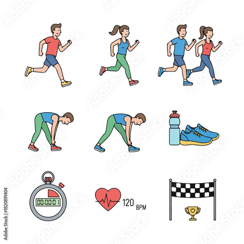 Vector set of 8 Flat vector Running and Jogging							
 illustration flat design simple and minimalis style cartoon white background. 