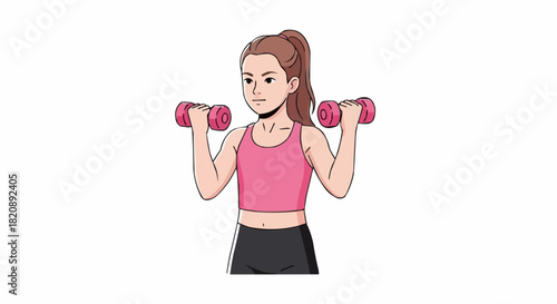 Woman lifting weights in a gym workout training her arms and shoulders.