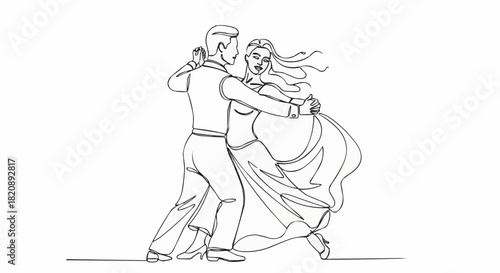 Couple dancing gracefully in a ballroom.