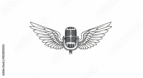 Vintage microphone with wings representing sound and audio recording.