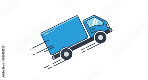 Title:
Stylized vector illustration of fast-moving blue delivery truck with motion lines, symbolizing logistics, shipping, and express transport
