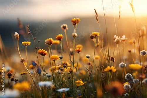 Golden wildflower blooming event serene meadow nature photography vibrant environment close-up viewpoint beauty of plants