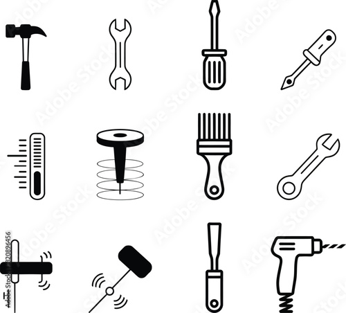 Black and white tool icons on white background