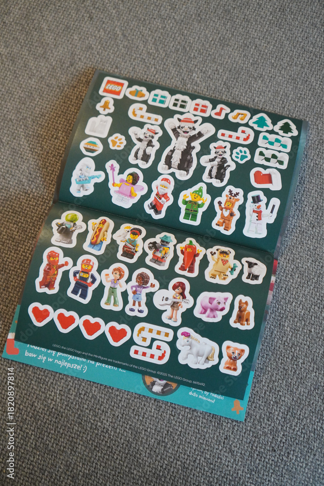 Obraz premium Lego stickers featuring various characters and festive holiday designs