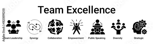 Team Excellence banner web icon vector illustration concept for education with icon of Team Leadership, Synergy, Collaboration, Empowerment, Public Speaking, Diversity.