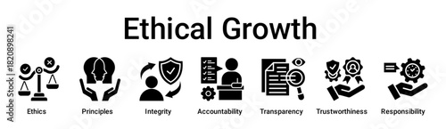 Ethical Growth banner web icon vector illustration concept for education with icon of Ethics, Principles, Integrity, Accountability, Transparency, Trustworthiness.
