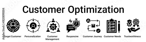 Customer Optimization banner web icon vector illustration concept for education with icon of Target Customer, Personalization, Customer Management, Responsive, Customer Journey, Customer Needs.