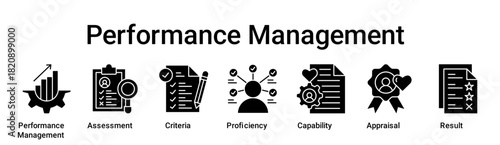 Performance Management banner web icon vector illustration concept for education with icon of Performance Management, Assessment, Criteria, Proficiency, Capability, Appraisal.