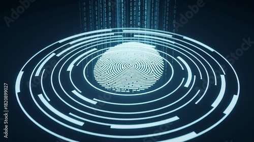 Digital Fingerprint Scan with Binary Code Stream: Biometric Security Technology