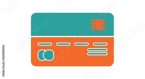 A simple, modern graphic illustration of a credit or debit card with an EMV chip and magnetic stripe, in teal and orange on a white background. Ideal for financial concepts.