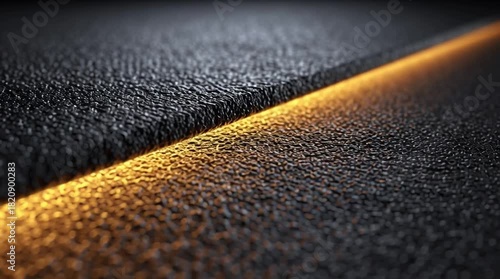 Yellow and black abstract light pattern on a dark asphalt road texture surface