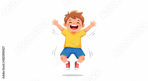 Joyful Boy Jumping with Excitement and Happiness in the Air.