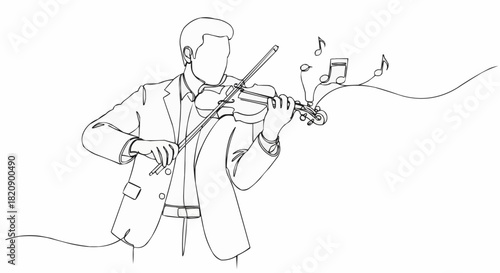 Violinist playing music with focus and concentration on his instrument.