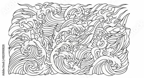 Hand drawn abstract ocean wave pattern illustration.