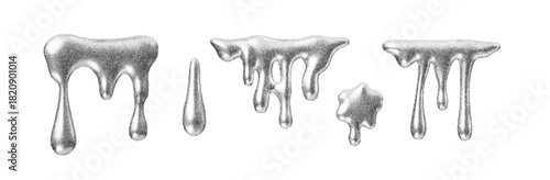Drip liquid melt texture with grain, noise and stipple shading. Abstract drip and liquid border with halftone gradient and retro grunge style. Liquid melt splash graphic element isolated