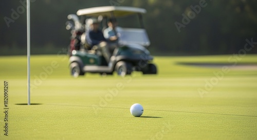 Golfing Bliss A Tranquil Green Golf Course Experience with a Ball Close to the Hole Offering a Peaceful and Relaxing Sports and Recreation Scene Perfect for Golf Lovers