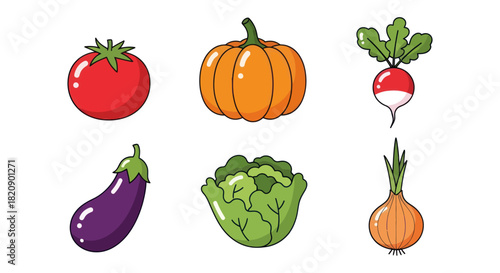 Colorful assortment of fresh vegetables isolated on white background