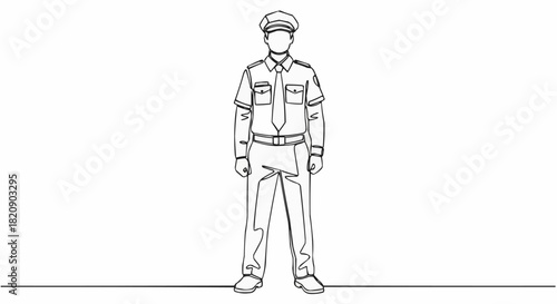 Line drawing of a police officer standing at attention in uniform.