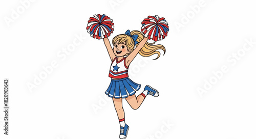 Enthusiastic Cheerleader with Pom-Poms in Action.