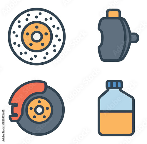 Brake system components: disc, pad, caliper, fluid - essential car parts