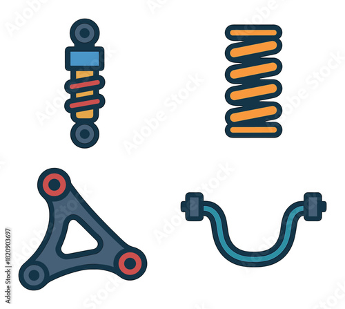 Automotive suspension components illustration with shock absorber and coil spring