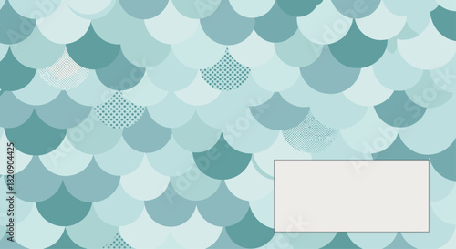 Abstract mermaid or fish scale background pattern in shades of teal with a blank label for adding your own custom text or logo.