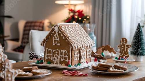 Gingerbread House with Cookies in Cozy Room