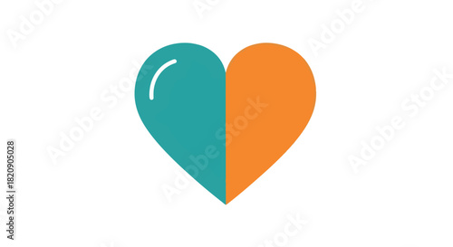 Title:
Minimalist vector illustration of heart divided into teal and orange halves, symbolizing harmony, balance, and duality
