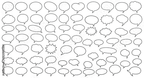 Massive collection of simple hand-drawn outline speech bubbles in various shapes and sizes for comics and dialogue design.