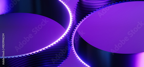  3D Abstract Technology Background with Neon Helios Gears on Neon Background