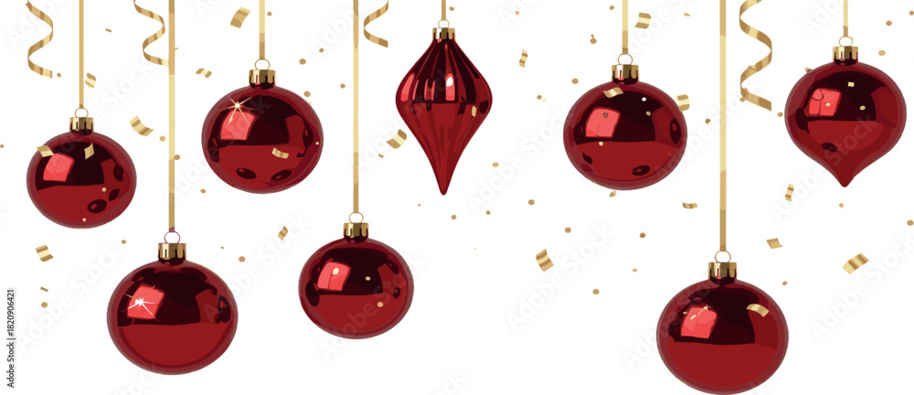 Obraz premium Festive Holiday Cheer Red Ornaments and Golden Confetti