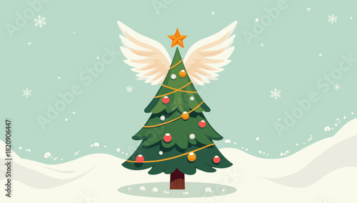 Christmas tree with angel wings and bright star top