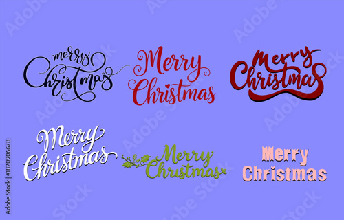 Merry Christmas Lettering Bundle Six Styles Design Template
