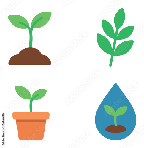 Glowing plant icons: growth, nature conservation, eco-friendly designs