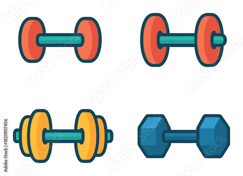 Cartoon dumbbells illustration in neon light style