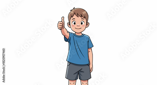 Happy Young Boy Giving Thumbs Up Gesture with a Bright Smile.