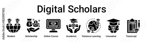 Digital Scholars banner web icon vector illustration concept for education with icon of Student, Scholarship, Online Course, Academic, Distance Learning, Innovative.