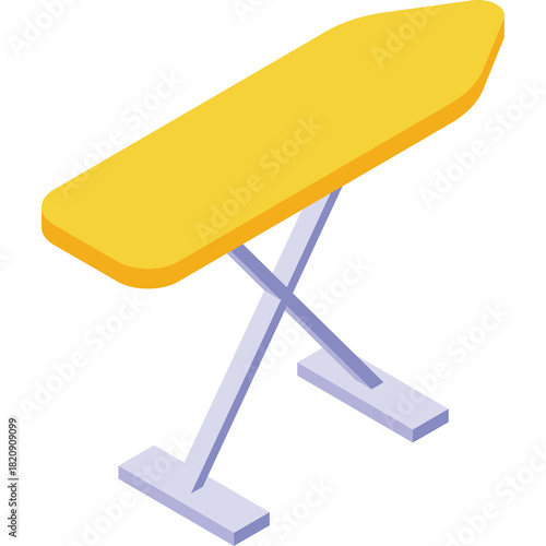 Yellow Ironing Board With Light Purple Legs On A Transparent Background With Simple Clean Design