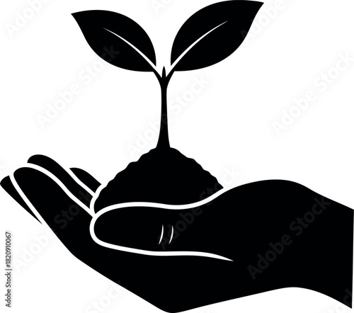 Hand holding plant sprout growth new life