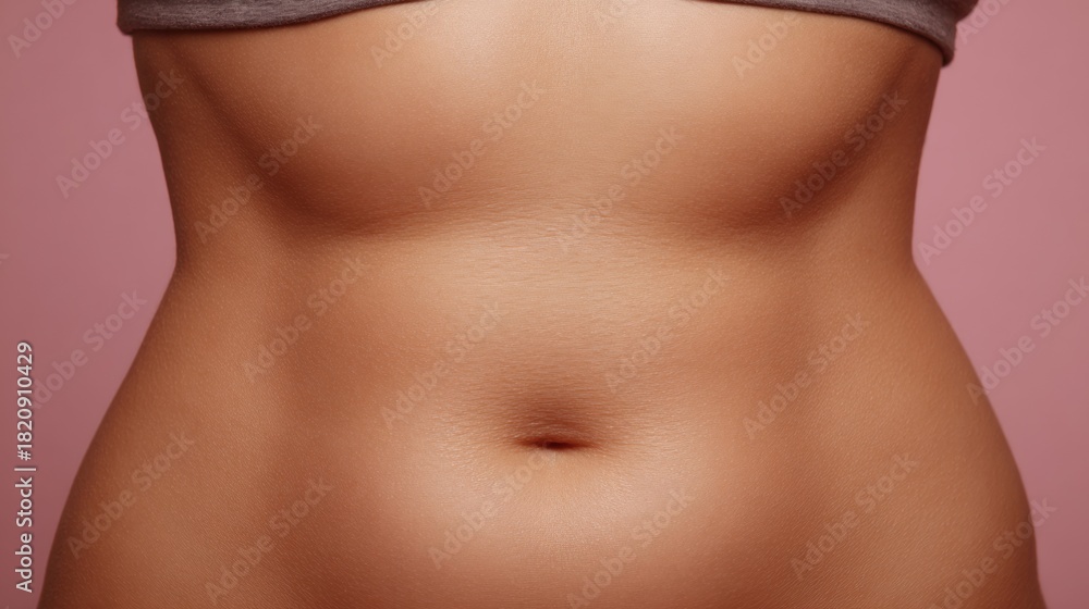 Naklejka premium Female Abdomen Showcasing Soft Fat Folds Against a Neutral Pastel Background in a Professional Stock Style Setting Before Weight Loss Journey