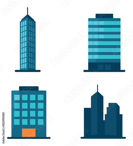 Abstract cityscape with modern skyscraper and buildings in neon glow