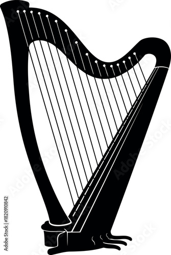 Elegant black harp silhouette musical instrument