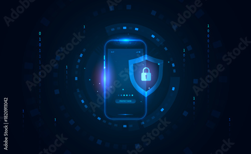 Cyber Security Antivirus Protection for Digital Technology Smartphone Privacy and Mobile Data - Vector Illustration