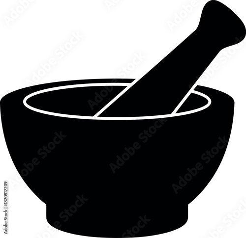 Mortar and pestle silhouette herbal medicine cooking