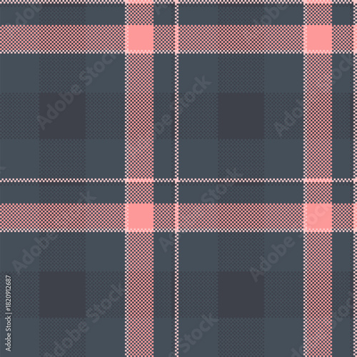 Classic pixelated plaid pattern. Timeless design with subtle color variations. Great for backgrounds, textiles, or graphic design projects needing a retro feel.